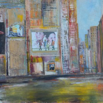 Painting titled "Paysage urbain" by Violette Barth Spiecker, Original Artwork, Acrylic Mounted on Wood Stretcher frame