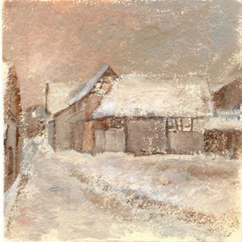 Painting titled "Maisons en hiver (5)" by Violette Barth Spiecker, Original Artwork, Acrylic Mounted on Wood Stretcher frame