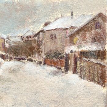 Painting titled "Maisons en hiver (8)" by Violette Barth Spiecker, Original Artwork, Acrylic Mounted on Wood Stretcher frame