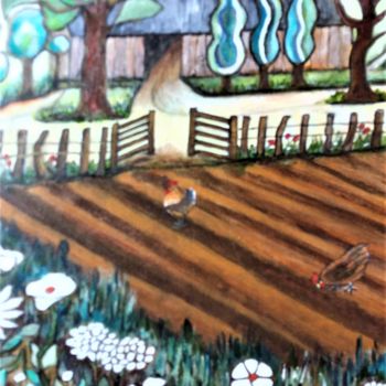 Painting titled ""Ferme ancienne"" by Viva, Original Artwork, Acrylic