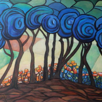 Malerei mit dem Titel ""un-rideau-d-arbres…" von Viva, Original-Kunstwerk, Öl