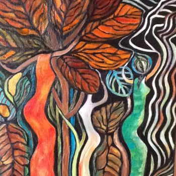 Painting titled ""Femmes-feuilles 3"…" by Viva, Original Artwork, Oil