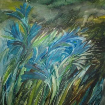 Pintura intitulada "Grass and flowers" por Viorela, Obras de arte originais