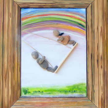 Painting titled "Swing. Pebble art.…" by Ludmila Ivanova, Original Artwork, Stone