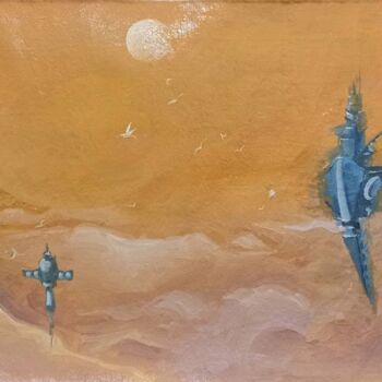 Schilderij getiteld "Flying ships#7" door Vira Chernetska, Origineel Kunstwerk, Olie