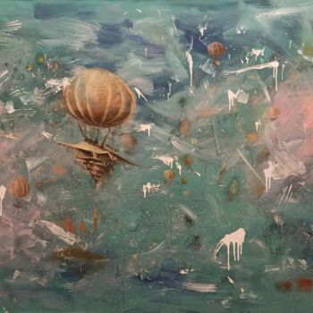 Colagens intitulada "The balloon Flying…" por Vira Chernetska, Obras de arte originais, Acrílico