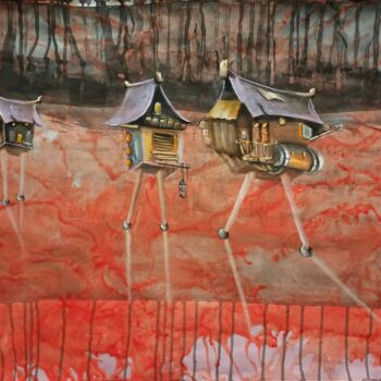 Peinture intitulée "Walking house#abstr…" par Vira Chernetska, Œuvre d'art originale, Acrylique