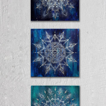 Schilderij getiteld "Triptych "Winter Ma…" door Virael, Origineel Kunstwerk, Acryl Gemonteerd op Frame voor houten brancard