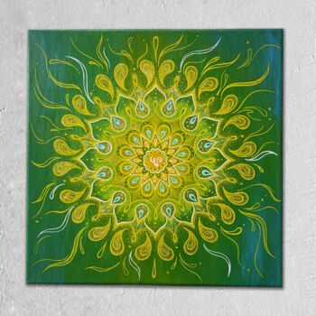 Painting titled "“Health” Mandala In…" by Virael, Original Artwork, Acrylic Mounted on Wood Stretcher frame
