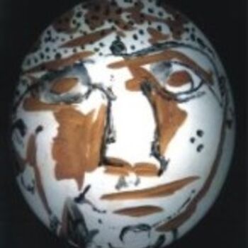 Sculpture titled "painted mask061" by Virendra Patel, Original Artwork, Terra cotta
