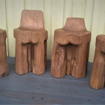 Sculpture titled "Small chairs" by Virgilijus Vaiciunas, Original Artwork, Wood