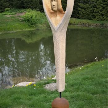 Sculpture titled "Rising angel 1" by Virgilijus Vaiciunas, Original Artwork, Wood
