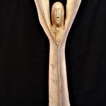 Skulptur mit dem Titel "White Angel" von Virgilijus Vaiciunas, Original-Kunstwerk, Holz