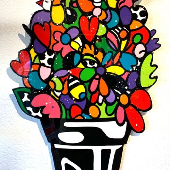 Schilderij getiteld "Flower love" door Virginia Benedicto, Origineel Kunstwerk, Acryl
