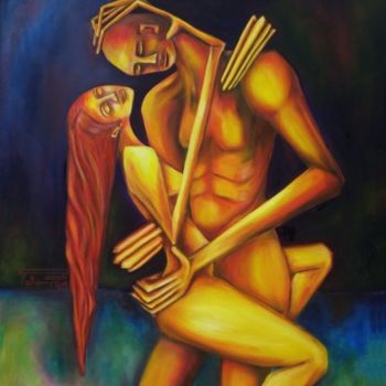 Painting titled "Los Amantes" by Virginia Palomeque, Original Artwork, Oil