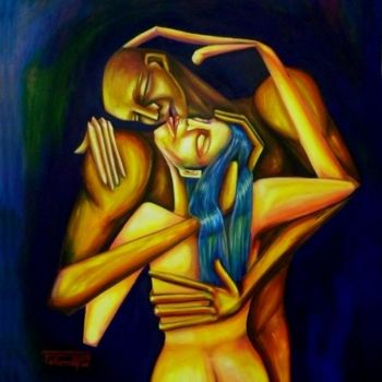 Painting titled "Los Amantes Nº2" by Virginia Palomeque, Original Artwork, Oil