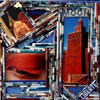 Collages titulada "Vertige" por Virginie B, Obra de arte original, Collages Montado en Bastidor de camilla de madera