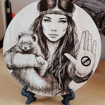 Gravures & estampes intitulée "Stop Fur" par Virginie Bocquet, Œuvre d'art originale, Gravure Monté sur Panneau de bois