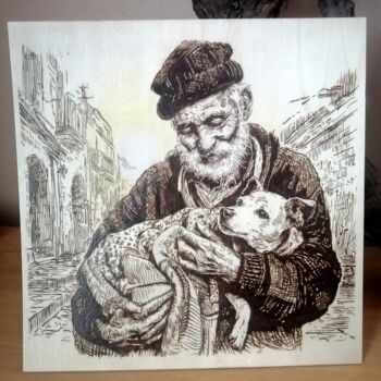 Printmaking titled "Unconditional Love" by Virginie Bocquet, Original Artwork, Engraving Mounted on Wood Panel