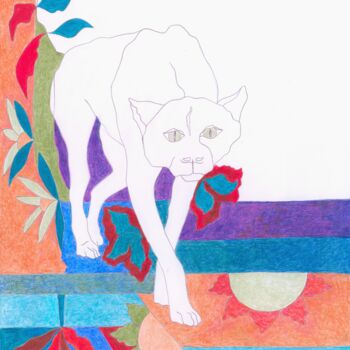 Dessin intitulée "Fauve en approche" par Virginie Dorseuil, Œuvre d'art originale, Crayon