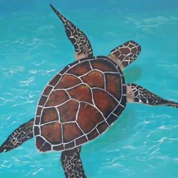 Painting titled "tortue marine" by Virginie Esperou, Original Artwork, Acrylic Mounted on Wood Stretcher frame