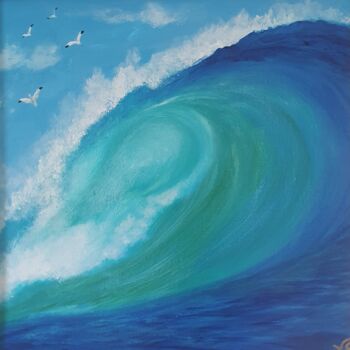 Peinture intitulée "vague géante" par Virginie Esperou, Œuvre d'art originale, Acrylique Monté sur Carton