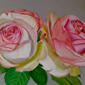 Desenho intitulada "duo de roses" por Virginie Etignard, Obras de arte originais, Pastel