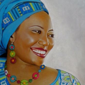 Dessin intitulée "Femme africaine 4" par Virginie Etignard, Œuvre d'art originale, Pastel