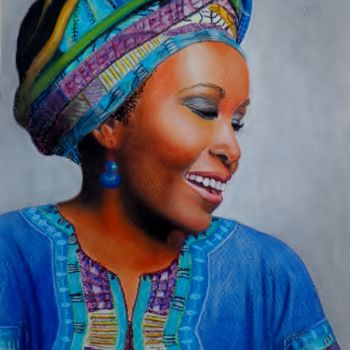 Painting titled "Femme africaine 1" by Virginie Etignard, Original Artwork, Pastel