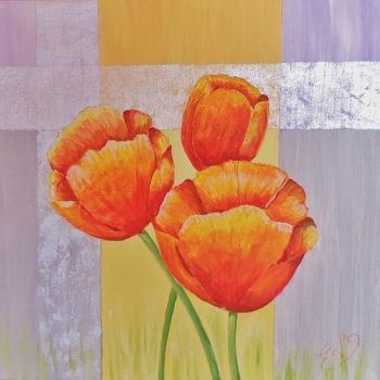 Peinture intitulée "trio de tulipes" par Virginie Etignard, Œuvre d'art originale, Acrylique
