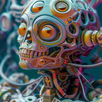 Digital Arts titled "Cyborg 3D souriant-1" by Virginie Gérôme, Original Artwork, 2D Digital Work