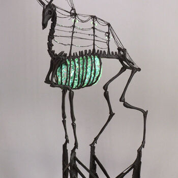 Sculpture titled "cerf electrique" by Virginie Gribouilli, Original Artwork, Wire