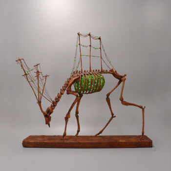 Sculpture intitulée "Cerf électrique rou…" par Virginie Gribouilli, Œuvre d'art originale, Fil de fer