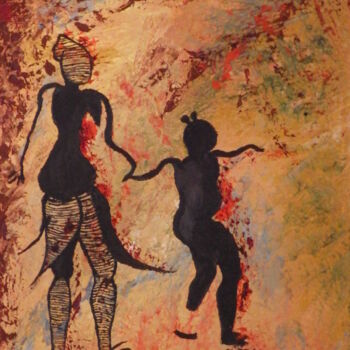 Pintura intitulada "Maternité primitive…" por Virginie Le Roy, Obras de arte originais, Óleo