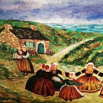 Peinture intitulée "Danse bretonne" par Virginie Le Roy, Œuvre d'art originale, Huile