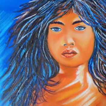 Painting titled "Tahitien" by Virginie Le Roy, Original Artwork, Oil Mounted on Wood Stretcher frame