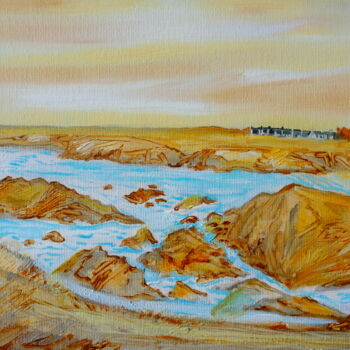 Painting titled "Plage de Donnant, B…" by Virginie Le Roy, Original Artwork, Oil Mounted on Wood Stretcher frame