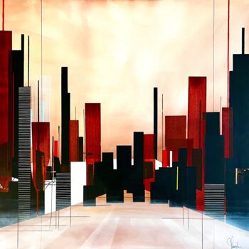 Картина под названием "Terracotta city" - Virginie Munch, Подлинное произведение искусства, Акрил Установлен на Деревянная р…