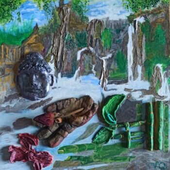Pintura intitulada "Zen en cascade" por Virginie Queva, Obras de arte originais, Gesso