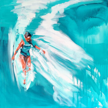 Painting titled "Danse sur la vague" by Virginie Schroeder, Original Artwork, Acrylic Mounted on Wood Stretcher frame