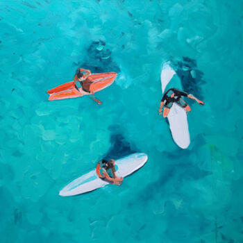 Painting titled "Surf vibes" by Virginie Schroeder, Original Artwork, Oil Mounted on Wood Stretcher frame