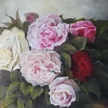 Painting titled "Les roses Bohème" by Virginie Stefani, Original Artwork, Oil