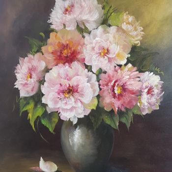 Painting titled "Les pivoines" by Virginie Stefani, Original Artwork