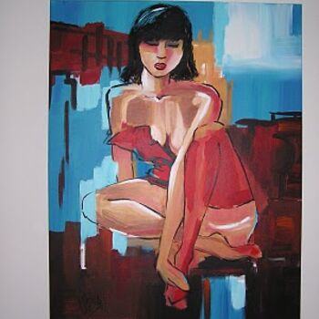 Painting titled "le bas rouge" by Virginie Bos, Original Artwork