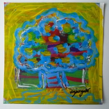 Malerei mit dem Titel "L'arbre turquoise" von Virginie Gallé, Original-Kunstwerk, Öl