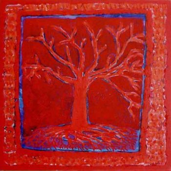 Painting titled "Arbre Rouge" by Virginie Gallé, Original Artwork, Oil