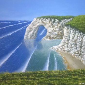 Картина под названием "La côte d'Etretat" - Virginie Lepelletier, Подлинное произведение искусства, Акрил Установлен на Дере…