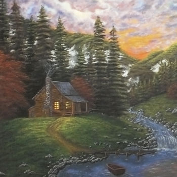 Painting titled "Le chalet montagnard" by Virginie Lepelletier, Original Artwork, Acrylic Mounted on Wood Stretcher frame