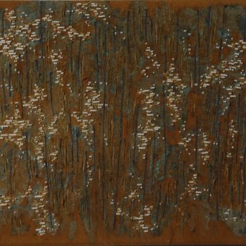 Art textile intitulée "Ondulation" par Virginie Parrot, Œuvre d'art originale, Broderie Monté sur Châssis en bois