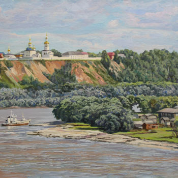 Peinture intitulée ""На Иртыше"" par Aleksandr Samokhvalov, Œuvre d'art originale, Huile